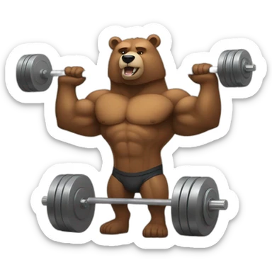 Very buff Bear weights lifting gym sticker