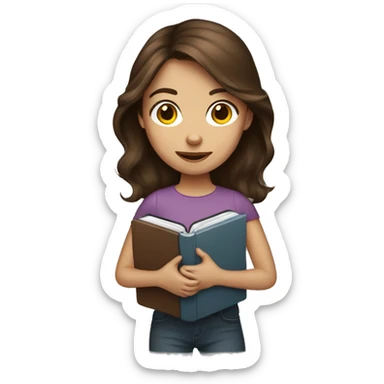 Girl with brown hair holding a kindle sticker