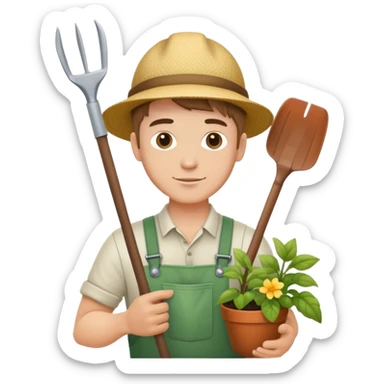 young white male gardener with gardening tools sticker