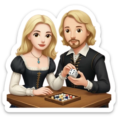 Can you make an emoji of William Shakespeare and Anne Hathaway (his wife-1582) playing Yahtzee. She needs to be blonde!  sticker