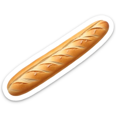 Cinematic Realistic Baguette Bread Emoji, showcasing a long, crusty baguette with a crisp exterior and soft interior rendered with lifelike textures and warm, rustic lighting. sticker