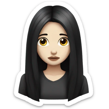Pale girl with long black hair sad sticker