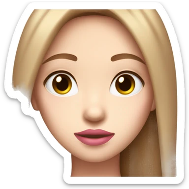 very pretty girl with straight light brown hair pink big lips and white top and white SKIN sticker