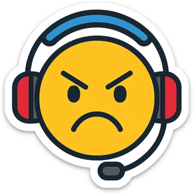 angry emoji with gaming headset, color outline icon style sticker