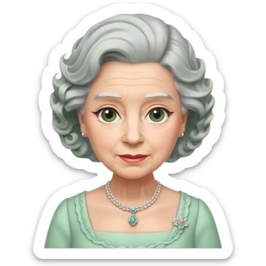 Queen Elizabeth with grey hair and waves in pastel green clothes sticker