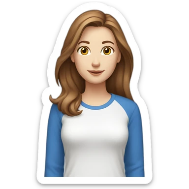 White woman brown hair blue eyes with a T-shirt and name Farmasi sticker