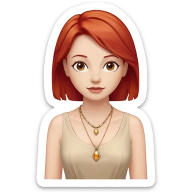 lady-in-light beige-dress-,-red-hair,-wearing-necklace sticker