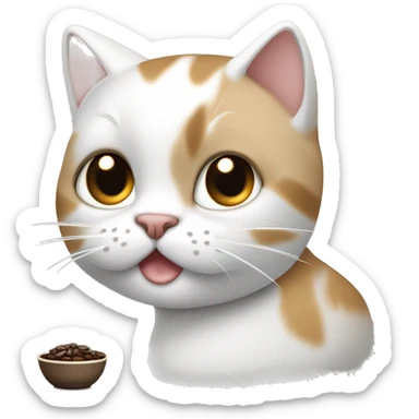 Gato blanco con manchas negras y cafeses con una liña cara sticker