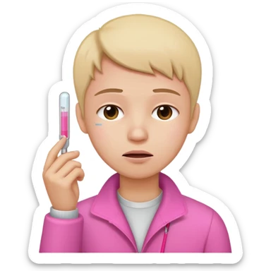 dolor de cabeza, garganta y un termómetro rosita. sticker