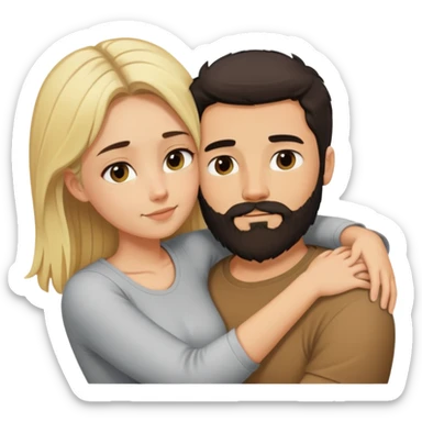 tall dark-haired bearded male cuddling his short blonde girlfriend affectionate pose sticker
