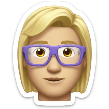 Neck helmet, glasses, volleyball jersey, straight shoulders, muscular arms, thin neck, serious face, arched eyebrows, piercing eyes, blond hair sticker