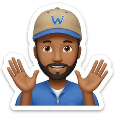 BLACK MAN WITH LOW CUT BEARD AND A BALL CAP SAYING WHO CARES?! MOTIONING HANDS  sticker