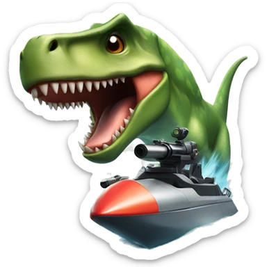 dinosaur riding a shark shooting laser guns sticker