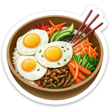 bowl of bibimbap with colorful vegetables and egg on rice, Korean food sticker