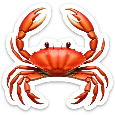 Cinematic Realistic Noble Crab Portrait Emoji, Poised and commanding, with a robust, angular build and a vividly red, textured exoskeleton naturally forming a distinctive face with expressive eyes, rendered in lifelike detail with realistic sandy accents, high shine, intelligent and resolute, styled with an air of coastal authority, focused and attentive, soft glowing outline, capturing the essence of a watchful and confident crab that appears ready to scuttle out of the screen with effortless power! sticker