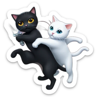 a black cat fighting with a white cat with lightsabers sticker