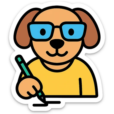 A dog with glasses is writing something sticker