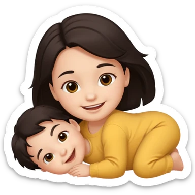 baby dark hair lying on ground sticker