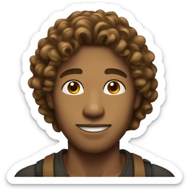 Light skined guy with long brown curly hair to the neck  sticker