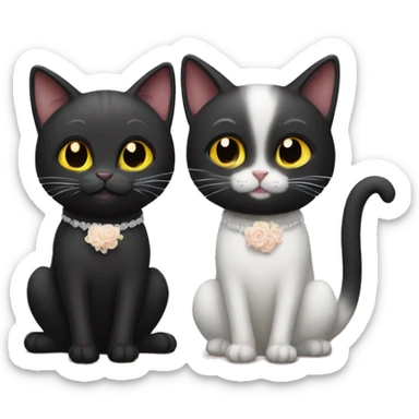 Black cat getting married to white cat sticker