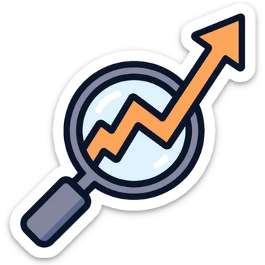 magnifying glass over a chart with downward trend sticker
