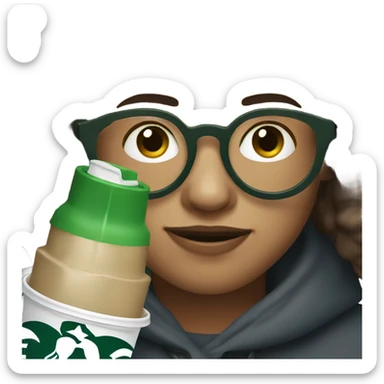 A Boy with green glasses drinking a Starbucks coffee  sticker
