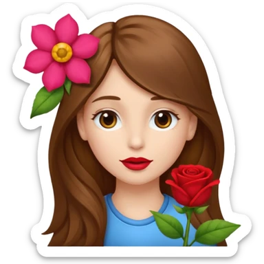 Ein braunhaariges Mädchen (glatte Haare ) mit einen Blume hinter dem ohr lange haare zur Seite kuckend  sticker