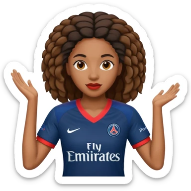 Realistic portrait of a black woman wearing PSG jersey sticker