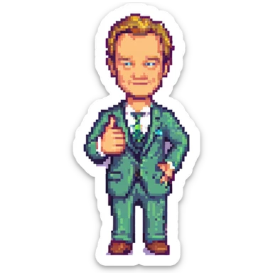Barney Stinson from How I Met Your Mother, giving a thumbs up, pixel art style sticker