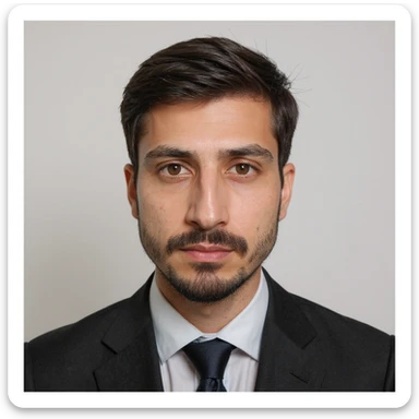 Ultra realistic ID photo of the person in the reference image, wearing a business suit, plain white background, centered composition, head and shoulders only, natural expression, soft even lighting, no accessories. sticker