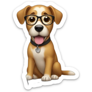 Video editor dog, with glasses, a laptop in front of him sticker