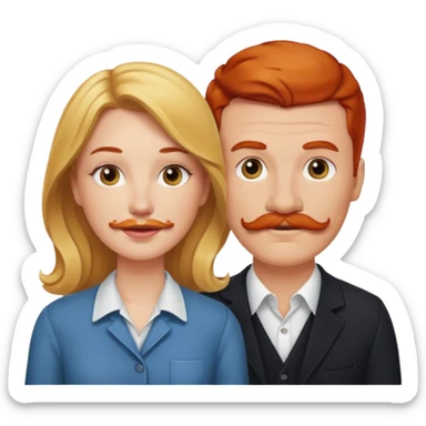 couple who are a blonde woman and redheaded mustached man sticker
