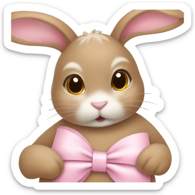 bunny wearing a baby pink ribbon on her ears sticker