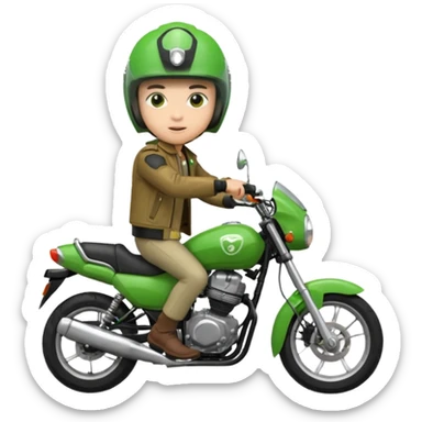 ojek online driver, using motorbike, the helmet is green sticker