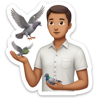 man open arms looking at a flying pigeon sticker