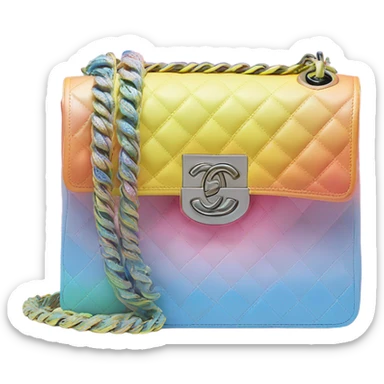 Front facing Cuba collection Chanel boy bag with Rainbow diagonal ombré with pastel pink, yellow and blue sticker