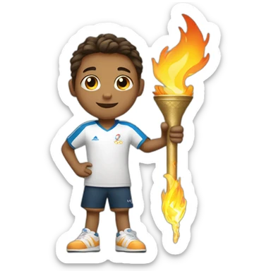 a sporty child who holds the torch of the Olympic flame in his hand. sticker