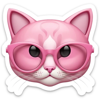 A 3D cartoon rose-pink cat-eye shaped spectacle, glossy curved frame, soft reflections, isolated on plain background. only glasses. sticker