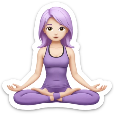 Девушка белокожая, с длинными светло-фиолетовыми волосами, в одежде для йоги, стоит в позе лотоса, в стиле бимбо пилатес, правильные пропорции, только человек sticker
