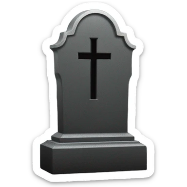 a black grave with the letters RIP on a silver  sticker
