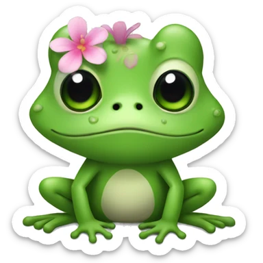 little frog, green, flower sticker