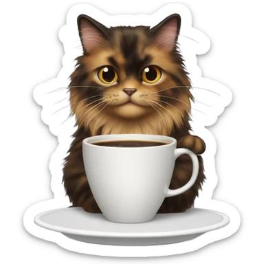 Long hair tortoise shell cat drinking coffee sticker
