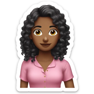 Long black Curly hair girl pink blouse sticker