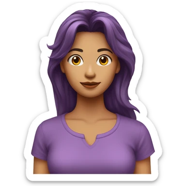 chica de pelo largo color castaño y blusa sin mangas color morado sticker