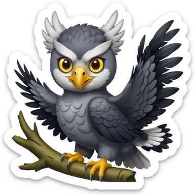 harpy eagle emoji style, simplified features, expressive face, perched, jungle background sticker