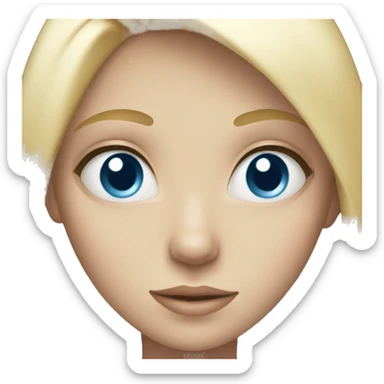 A girl whos blonde and has blue eyes holding a white heart  sticker