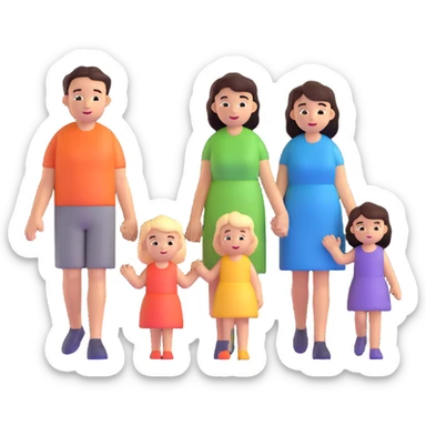 Family with mother, father and three little girls sticker