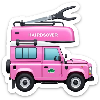 Pink Land Rover with HAIRDRESSER written on the side sticker