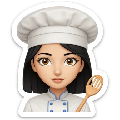 Create a persian girl, black hair, Middle Eastern with lashes  chef🧑‍🍳 emoji, barbie vibes tan skin black long hair with long lashes BADDIE VIBES long black hair and tanned skin dark brown eyes and longer baddie lashes sticker