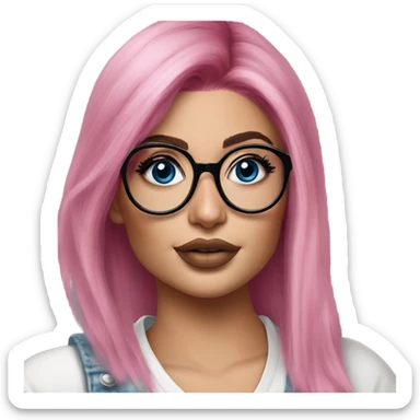 Photo Realistic kylie jenner stylish pink hair BLUE eyes and glasses posing  sticker
